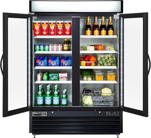 MAXX Cold V-Series Double Glass Door Merchandiser Refrigerator, 54" W, 48 cu. ft. Storage Capacity, in Black (MVMR48B) in Kuwait