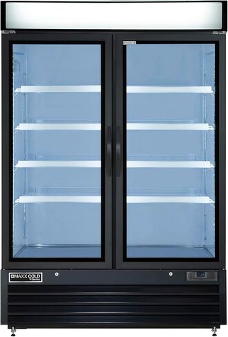 MAXX Cold V-Series Double Glass Door Merchandiser Refrigerator, 54" W, 48 cu. ft. Storage Capacity, in Black (MVMR48B) in Kuwait