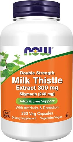 NOW Foods Supplements، مستخلص شوك الحليب سيليمارين 300 مجم مع الخرشوف والهندباء، قوة مضاعفة، يدعم وظائف الكبد*، 250 كبسولة نباتية (1) in Kuwait