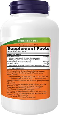 NOW Foods Supplements, Silymarin Milk Thistle Extract 300 mg with Artichoke and Dandelion, Double Strength, Supports Liver Function*, 250 Veg Capsules (1) in Saudi Arabia