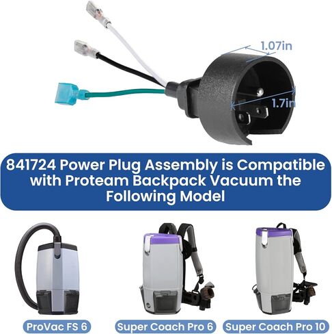 841724 استبدال مجموعة قابس الطاقة متوافق مع مكانس الظهر Proteam Super Coach Pro 10 & Pro 6 /ProVac FS 6، بديل متين لأجزاء فراغ Proteam in Kuwait