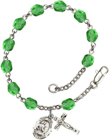Bonyak Jewelry St. Gerard Majella Silver Plate Rosary Bracelet 6mm Fire Polished Beads - Every Birth Month Color in Kuwait