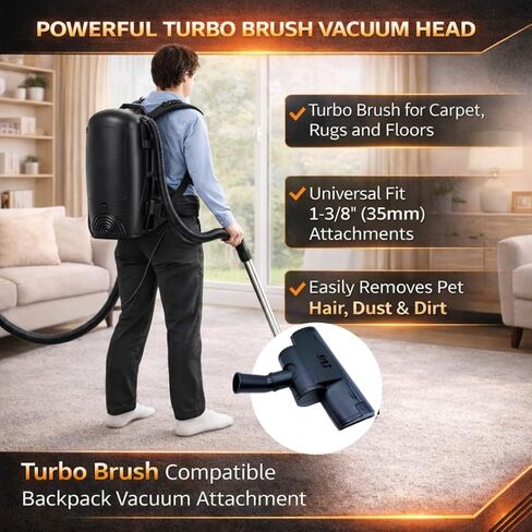 Fit on Atrix Ergo VACBP1 - BP44 Backpack Vacuum Cleaner and Commercial Backpack Vacuum Systems. Compatible 1.38 inches (35mm) Turbo Nozzle Vacuum Brush Attachment -Turbo Brush Vacuum Attachment. in Kuwait