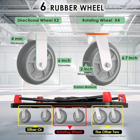 عربة شاحنة ذات منصة شديدة التحمل مع درابزين وعجلات 6 من 6 بوصات بسعة 2200 رطل، عربة دفع قابلة للطي، عربة يد مسطحة كبيرة، عربة دوللي متحركة للبقالة، المرآب، المستودعات (50 بوصة طول × 27 عرض) in Kuwait