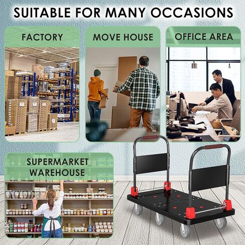 عربة شاحنة ذات منصة شديدة التحمل مع درابزين وعجلات 6 من 6 بوصات بسعة 2200 رطل، عربة دفع قابلة للطي، عربة يد مسطحة كبيرة، عربة دوللي متحركة للبقالة، المرآب، المستودعات (50 بوصة طول × 27 عرض) in Kuwait