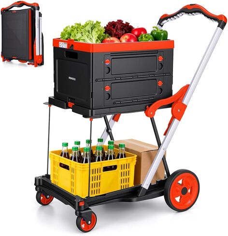 عربة تسوق قابلة للطي بعجلات، عربات قابلة للطي متعددة الاستخدام، عربة متنقلة قابلة للطي، شاحنة يدوية قابلة للطي ودوللي، عربة بقالة مع منصة تخزين شاحنة يدوية (أزرق) in Kuwait