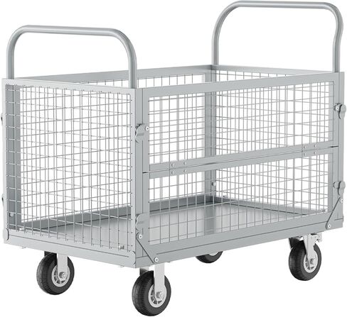 Platform Truck with Cage, Heavy Duty Flatbed Cart, Foldable Hand Truck, Load 2500LB with 4 Swivel Casters, Multi-Functional Push Cart for Grocery, Laundry, Shelving, Pantry in Kuwait