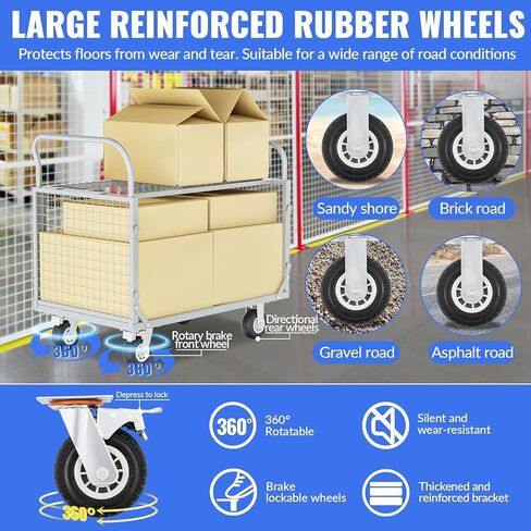 Platform Truck with Cage, Heavy Duty Flatbed Cart, Foldable Hand Truck, Load 2500LB with 4 Swivel Casters, Multi-Functional Push Cart for Grocery, Laundry, Shelving, Pantry in Kuwait