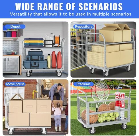 Platform Truck with Cage, Heavy Duty Flatbed Cart, Foldable Hand Truck, Load 2500LB with 4 Swivel Casters, Multi-Functional Push Cart for Grocery, Laundry, Shelving, Pantry in Kuwait