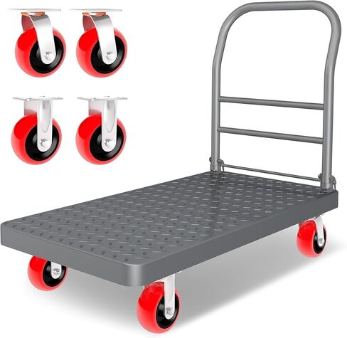 شاحنة منصة، عربة مسطحة قابلة للطي، عربة دفع عالية التحمل، منصة دوللي كبيرة مع عجلات دوارة 5 بوصة، سعة 2000 رطل، دوللي يدوية متحركة للبقالة، المرآب، المستودعات (35 بوصة طول × 22.5 بوصة عرض) in Kuwait