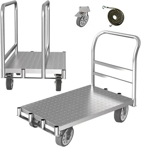 Foldable Panel Push Cart Dolly,Steel Plate Platform Truck,Heavy Duty Hand Truck Flatbed Cart,2200LBS Load Capacity with Rotating Wheels,Detachable Handle for Home Garage Warehouse and Workshop Use in Saudi Arabia