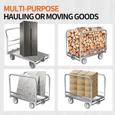 Foldable Panel Push Cart Dolly,Steel Plate Platform Truck,Heavy Duty Hand Truck Flatbed Cart,2200LBS Load Capacity with Rotating Wheels,Detachable Handle for Home Garage Warehouse and Workshop Use in Saudi Arabia