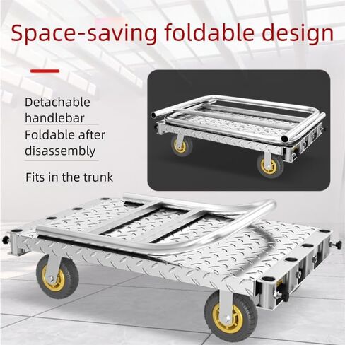 Foldable Panel Push Cart Dolly,Steel Plate Platform Truck,Heavy Duty Hand Truck Flatbed Cart,2200LBS Load Capacity with Rotating Wheels,Detachable Handle for Home Garage Warehouse and Workshop Use in Saudi Arabia