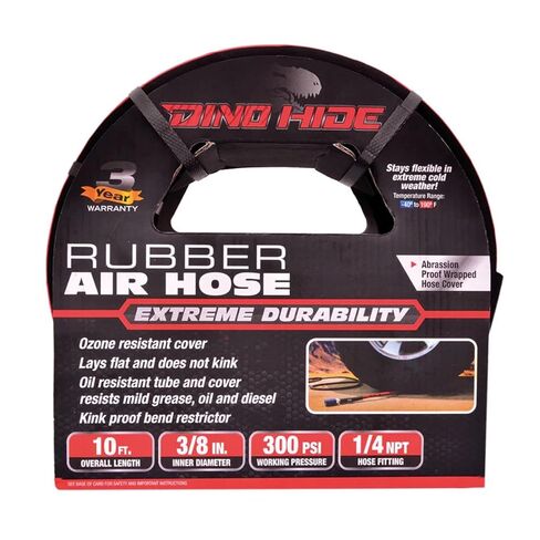 BLUBIRD Dino-Hide 3/8" x 10' Heavy-Duty Rubber Air Hose, Lightweight, Corrosion-Resistant 1/4" Brass Fittings, 300 PSI, Ideal for Pneumatic Tools & Industrial Use in Saudi Arabia