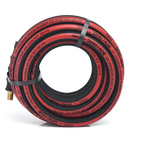 BLUBIRD Dino-Hide 3/8" x 10' Heavy-Duty Rubber Air Hose, Lightweight, Corrosion-Resistant 1/4" Brass Fittings, 300 PSI, Ideal for Pneumatic Tools & Industrial Use in Saudi Arabia
