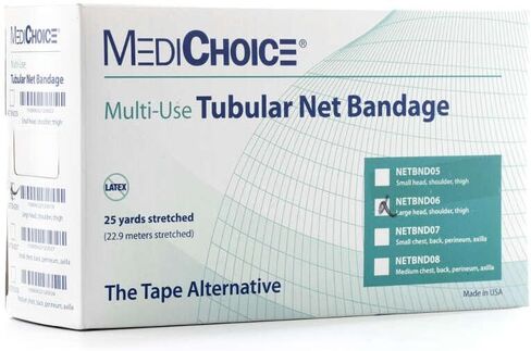 MediChoice Net Stretch Tubular Bandages, 25 Yards, Size 6 Fits Large Head Shoulder Thigh, Elastic and Polyester, NETBND06, White, 1 Box in Kuwait