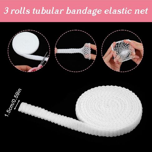 3 Rolls Tubular Bandage Finger Gauze, 2m Tubular Stretch Net Bandage, 0.6 Inch Elastic Gauze Wrap Roll for Wounds, Breathable Wound Dressing Elastic Mesh Net for Finger Toe Wounds, White in Saudi Arabia