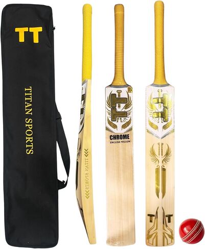 Titan English Willow Divine Cricket Bat – Full Size Short Handle – Lightweight & Handcrafted for Power and Control – Ideal for Club & League Play - Free Hard Leather Ball in Kuwait