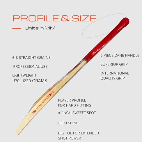 Titan English Willow Divine Cricket Bat – Full Size Short Handle – Lightweight & Handcrafted for Power and Control – Ideal for Club & League Play - Free Hard Leather Ball in Saudi Arabia