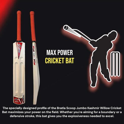 Scoop Jumbo Kashmir Willow Cricket Bat with Bat Cover - Adult Size, Lightweight Wooden Bat for Hard Tennis Ball and Softball Cricket in Kuwait