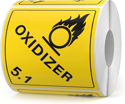 500 PCS Class 5.1 Oxidizer Labels 4 × 4 Inches DOT Hazardous Materials Warning Stickers Vinyl Self Adhesive Waterproof Label for Shipping Handling Transportation Storage in Saudi Arabia