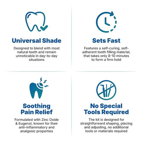 Temptooth Tooth Repair Kit for Temporary Tooth Filling, Cap and Bridge Repair – Easy At-Home Tooth Fix with Self-Curing Material and Universal Shade for Instant Dental Gaps, Chips and Lost Fillings in Kuwait