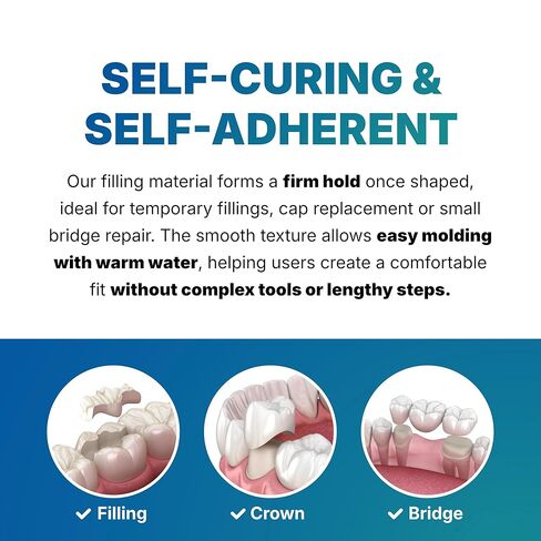 Temptooth Tooth Repair Kit for Temporary Tooth Filling, Cap and Bridge Repair – Easy At-Home Tooth Fix with Self-Curing Material and Universal Shade for Instant Dental Gaps, Chips and Lost Fillings in Kuwait