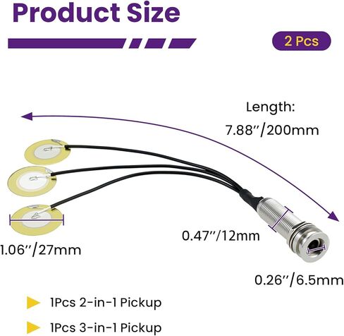 2 Pcs Piezo Pickups Transducer | 3-in-1 & 2-in-1 Pickup Combo | Self-Adhesive Piezo System | Acoustic Guitar, Violin, Ukulele & Cello in Saudi Arabia