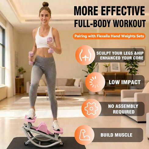 جهاز روك ستيبر للتمرين في المنزل، جهاز ستيبر هزاز جانبي مع عداد رقمي وأشرطة مقاومة، سعة وزن 330 رطل وتأثير منخفض، جهاز تزلج لكامل الجسم (وردي) in Kuwait