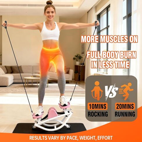 جهاز روك ستيبر للتمرين في المنزل، جهاز ستيبر هزاز جانبي مع عداد رقمي وأشرطة مقاومة، سعة وزن 330 رطل وتأثير منخفض، جهاز تزلج لكامل الجسم (وردي) in Kuwait
