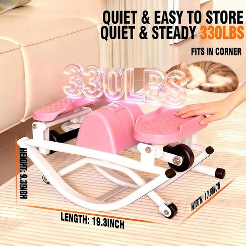 جهاز روك ستيبر للتمرين في المنزل، جهاز ستيبر هزاز جانبي مع عداد رقمي وأشرطة مقاومة، سعة وزن 330 رطل وتأثير منخفض، جهاز تزلج لكامل الجسم (وردي) in Kuwait