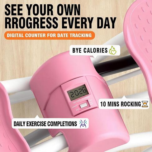 جهاز روك ستيبر للتمرين في المنزل، جهاز ستيبر هزاز جانبي مع عداد رقمي وأشرطة مقاومة، سعة وزن 330 رطل وتأثير منخفض، جهاز تزلج لكامل الجسم (وردي) in Kuwait