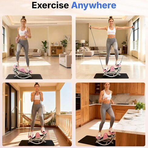 جهاز روك ستيبر للتمرين في المنزل، جهاز ستيبر هزاز جانبي مع عداد رقمي وأشرطة مقاومة، سعة وزن 330 رطل وتأثير منخفض، جهاز تزلج لكامل الجسم (وردي) in Kuwait