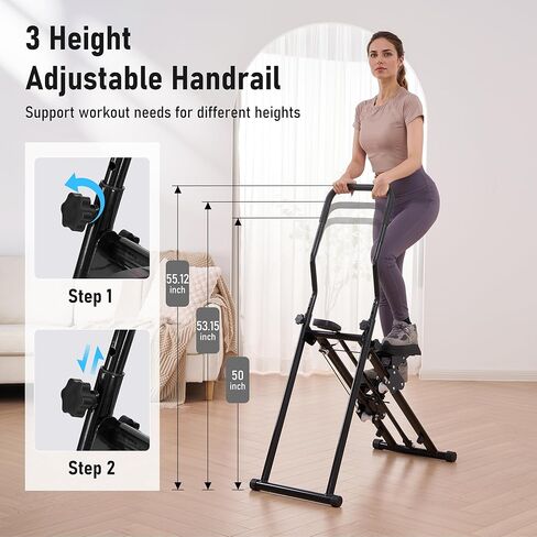 BODIOO Stair Stepper لصالة الألعاب الرياضية المنزلية، متسلق الدرج مع مقود قابل للتعديل ودواسات مزدوجة مائلة، متسلق تمرين القلب المدمج القابل للطي لتمرين الجسم بالكامل in Kuwait