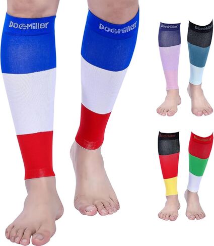 Doc Miller Calf Compression Sleeves for Short People Men and Women Petite 15-20mmHg, 1 Pair Shin Splint Sleeve Recover Varicose Veins and Pain Relief, Blue White Red, Medium in Kuwait