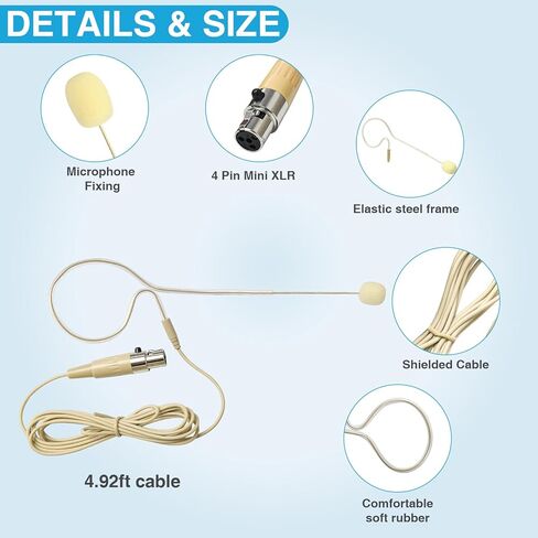 2 Pack Headset/Headworn Microphone Single Earhook Headset Microphone Mini XLR 4Pin TA4F Plug Hanging Condenser Omnidirectional Mic Compatible with Shure,1.5m Cable and Windscree in Saudi Arabia
