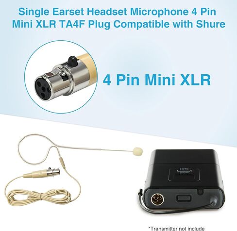 2 Pack Headset/Headworn Microphone Single Earhook Headset Microphone Mini XLR 4Pin TA4F Plug Hanging Condenser Omnidirectional Mic Compatible with Shure,1.5m Cable and Windscree in Saudi Arabia