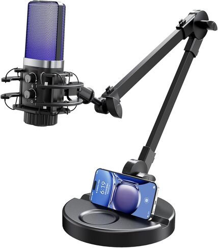 Cardioid USB Microphone with RGB Breathing Lights, Dual-Base Pop Filter Stand Bundle for Streaming, Gaming, and Recording in Saudi Arabia