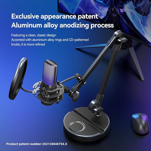 Cardioid USB Microphone with RGB Breathing Lights, Dual-Base Pop Filter Stand Bundle for Streaming, Gaming, and Recording in Saudi Arabia