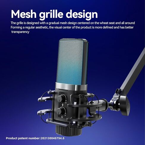 Cardioid USB Microphone with RGB Breathing Lights, Dual-Base Pop Filter Stand Bundle for Streaming, Gaming, and Recording in Saudi Arabia