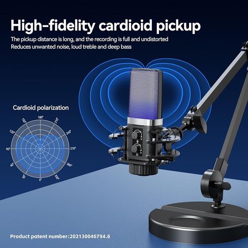 Cardioid USB Microphone with RGB Breathing Lights, Dual-Base Pop Filter Stand Bundle for Streaming, Gaming, and Recording in Saudi Arabia