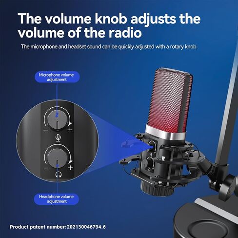 Cardioid USB Microphone with RGB Breathing Lights, Dual-Base Pop Filter Stand Bundle for Streaming, Gaming, and Recording in Saudi Arabia