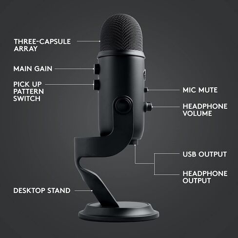 Logitech for Creators Vocal Condenser Microphone, USB Type-A, Blackout (988-000521) (Renewed) in Saudi Arabia
