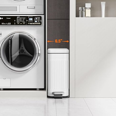 TrashAid Bathroom Trash Can with Lid, 2.6 Gallon Small Garbage Can Soft Close, Stainless Steel Step Waste Basket for Bathroom, Bedroom, Home Office, Laundry Room, Toilet, RV, White, 10 Liter in Kuwait