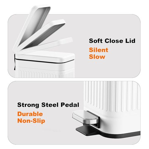 TrashAid Bathroom Trash Can with Lid, 2.6 Gallon Small Garbage Can Soft Close, Stainless Steel Step Waste Basket for Bathroom, Bedroom, Home Office, Laundry Room, Toilet, RV, White, 10 Liter in Kuwait