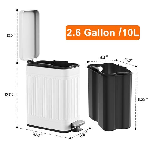 TrashAid Bathroom Trash Can with Lid, 2.6 Gallon Small Garbage Can Soft Close, Stainless Steel Step Waste Basket for Bathroom, Bedroom, Home Office, Laundry Room, Toilet, RV, White, 10 Liter in Kuwait