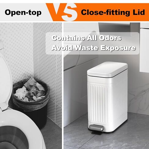 TrashAid Bathroom Trash Can with Lid, 2.6 Gallon Small Garbage Can Soft Close, Stainless Steel Step Waste Basket for Bathroom, Bedroom, Home Office, Laundry Room, Toilet, RV, White, 10 Liter in Kuwait