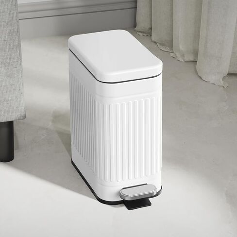 TrashAid Bathroom Trash Can with Lid, 2.6 Gallon Small Garbage Can Soft Close, Stainless Steel Step Waste Basket for Bathroom, Bedroom, Home Office, Laundry Room, Toilet, RV, White, 10 Liter in Kuwait