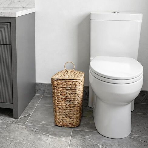 سلة مهملات من الخوص سعة 2.6 جالون مع غطاء، سلة مهملات منسوجة يدويًا من صفير الماء مع صندوق داخلي بلاستيكي قابل للإزالة، سلة مهملات صغيرة من الروطان المزخرفة للحمام وغرفة النوم والمكتب والمطبخ in Kuwait