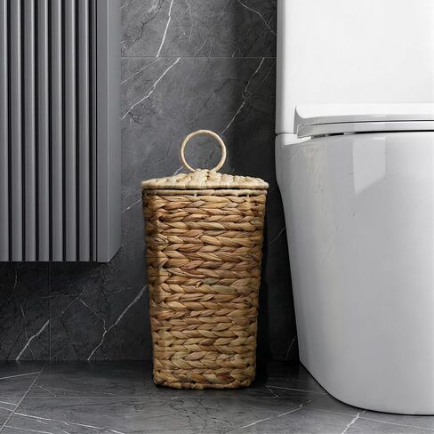 سلة مهملات من الخوص سعة 2.6 جالون مع غطاء، سلة مهملات منسوجة يدويًا من صفير الماء مع صندوق داخلي بلاستيكي قابل للإزالة، سلة مهملات صغيرة من الروطان المزخرفة للحمام وغرفة النوم والمكتب والمطبخ in Kuwait